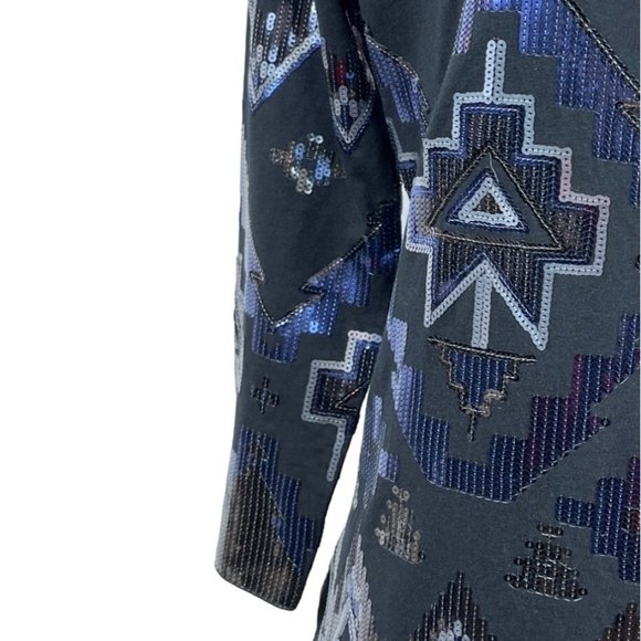 Express Women’s Black and Blue Sequined Dress Sz M - Picture 6 of 9